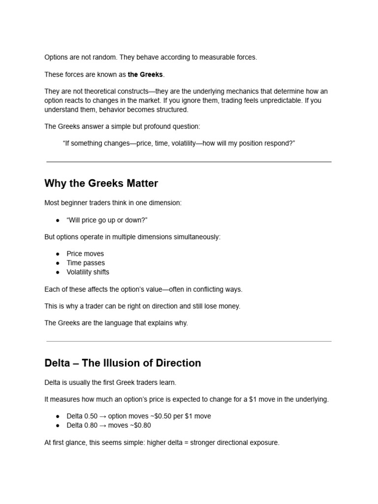 The Greeks - The Language of Options Risk | PDF | Greeks (Finance ...