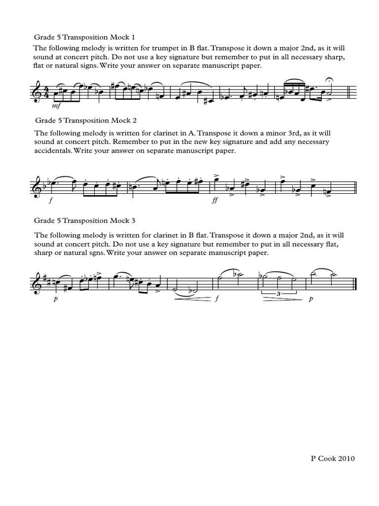 Grade 5 Transposition Mock 1-3 | PDF