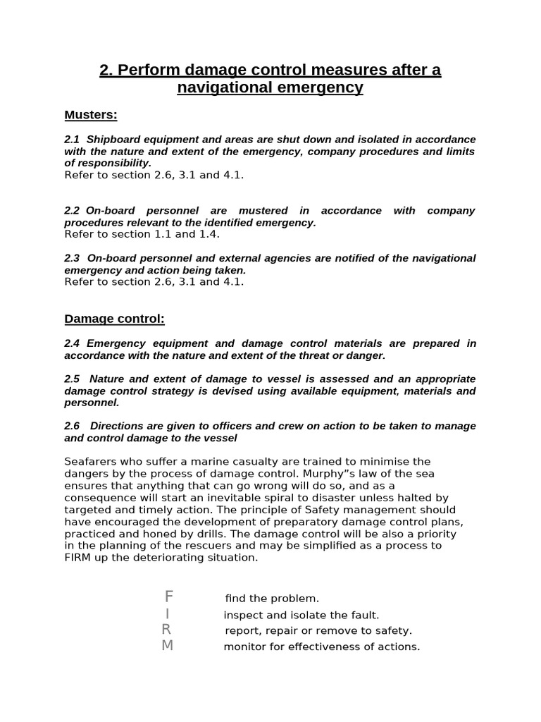 Perform Damage Control Measures After A Navigational Emergency | PDF ...