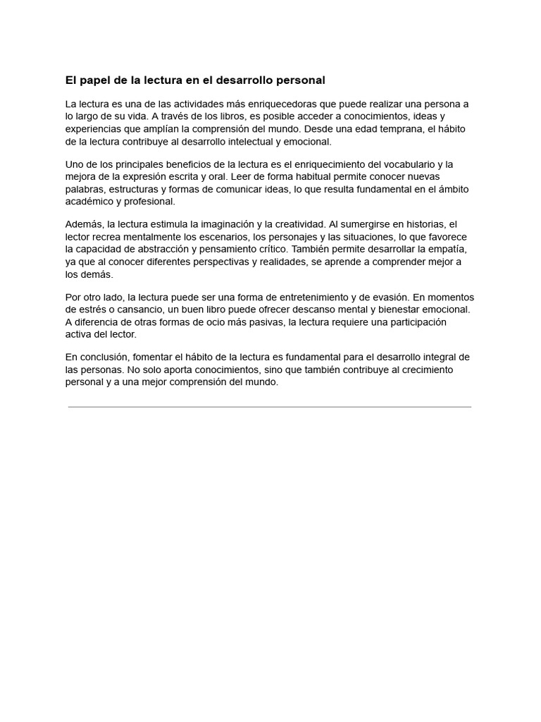 El Papel de La Lectura en El Desarrollo Personal | PDF | Igualdad de ...