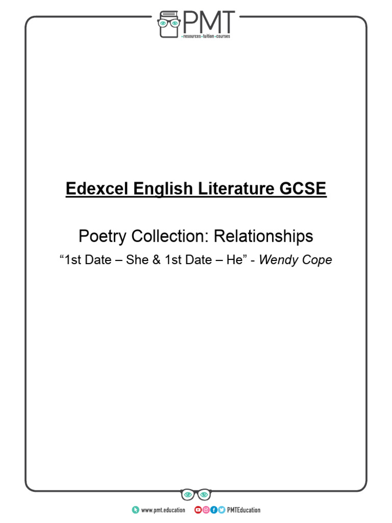 1st Date - She & 1st Date - He - Wendy Cope | PDF | Poetry | Metre (Poetry)