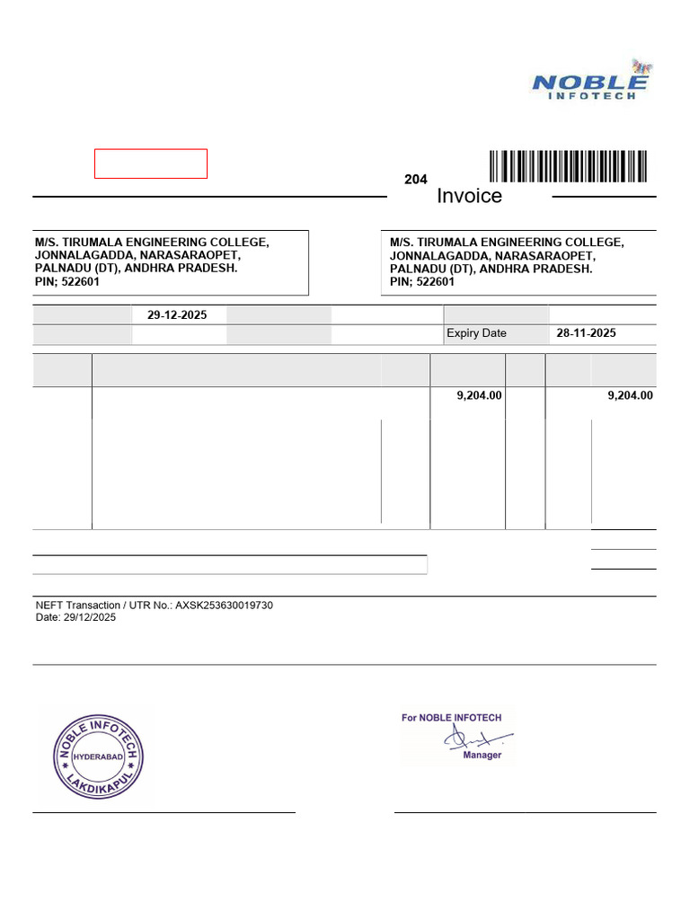 2026-Invoice-Ejournals Tirumala Engineering College | PDF
