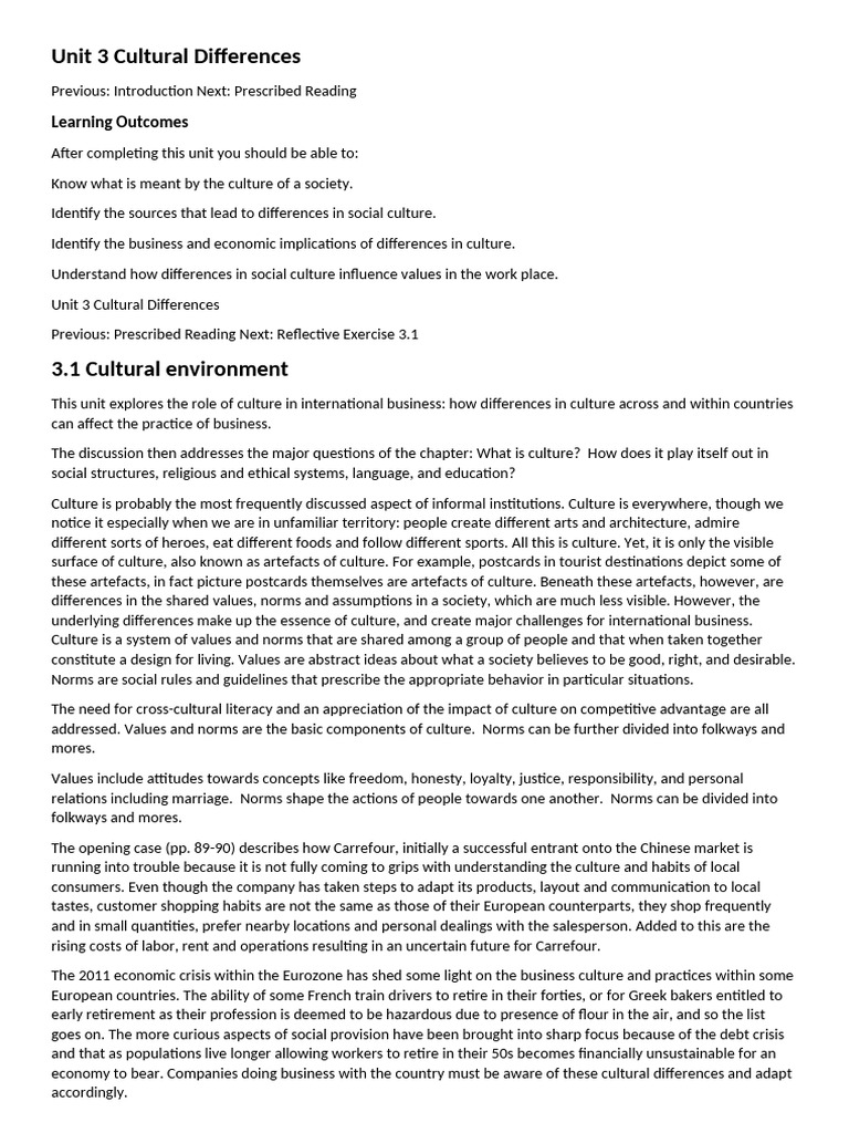Unit 3 Cultural Differences | PDF