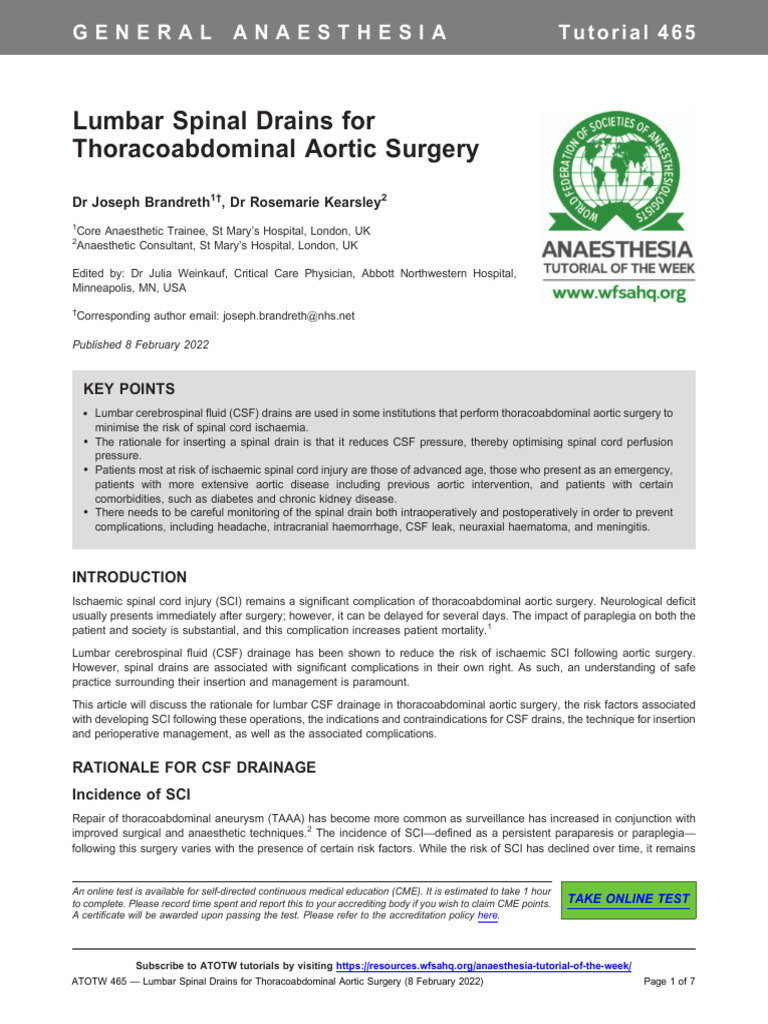 Lumbar Spinal Drains | PDF