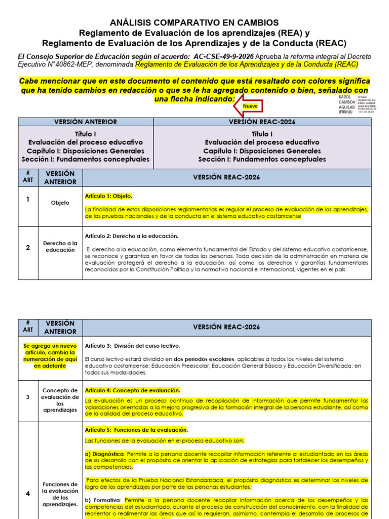 Analisis Cambios Del Rea Al Reac 2026. Kga | PDF | Evaluación | Escuelas