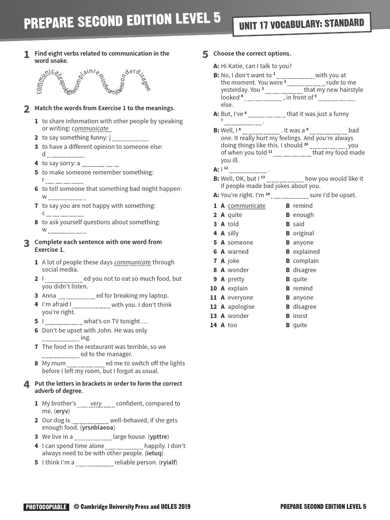 PREPARE 5 Vocabulary Standard Unit 17 | PDF