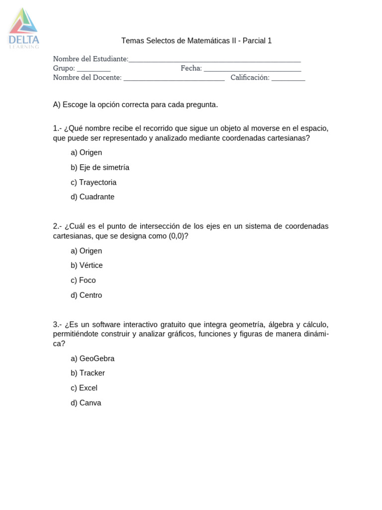 Temas selectos de matemáticas II - Parcial 1 | PDF | Sistema de ...