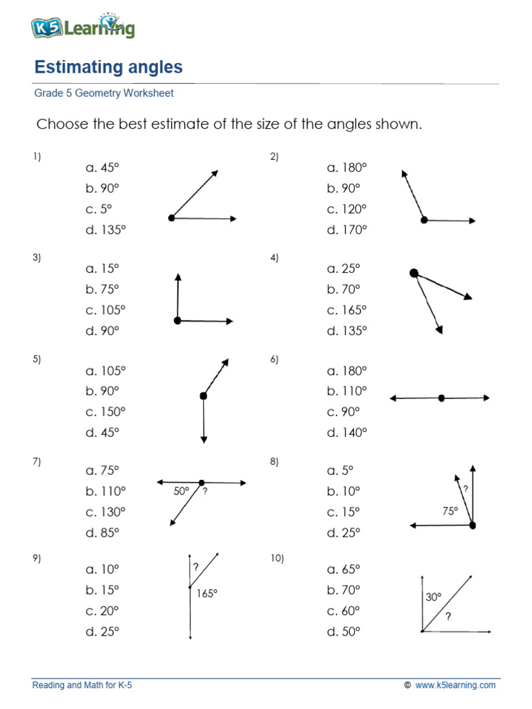 Grade 5 Geometry Estimate Angles A | PDF