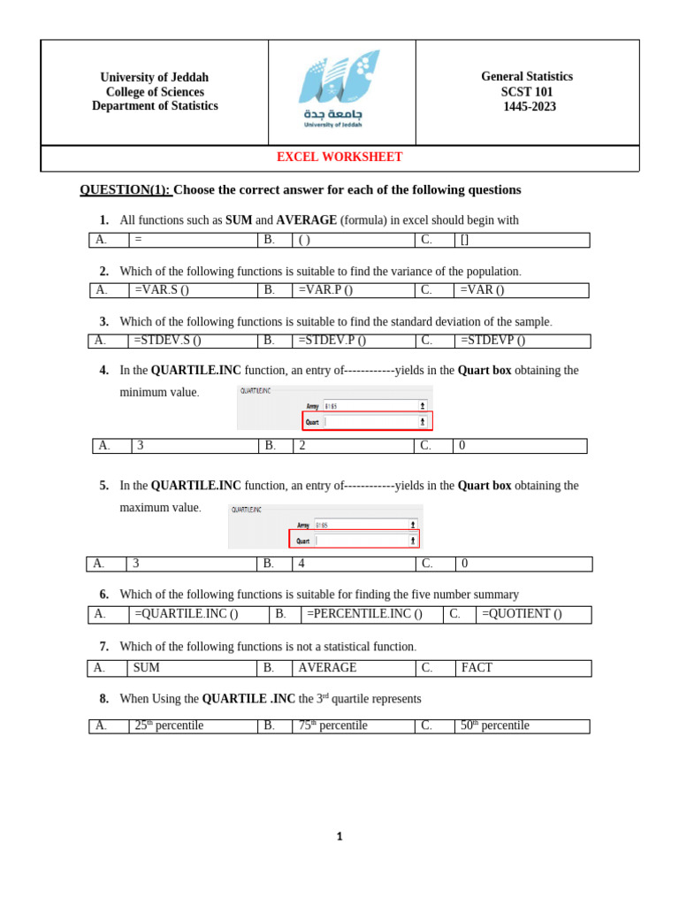 Excel Worksheet - SCST 101 | PDF | Standard Deviation | Quartile