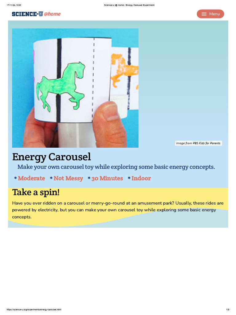Science-U at Home - Energy Carousel Experiment | PDF | Kinetic Energy