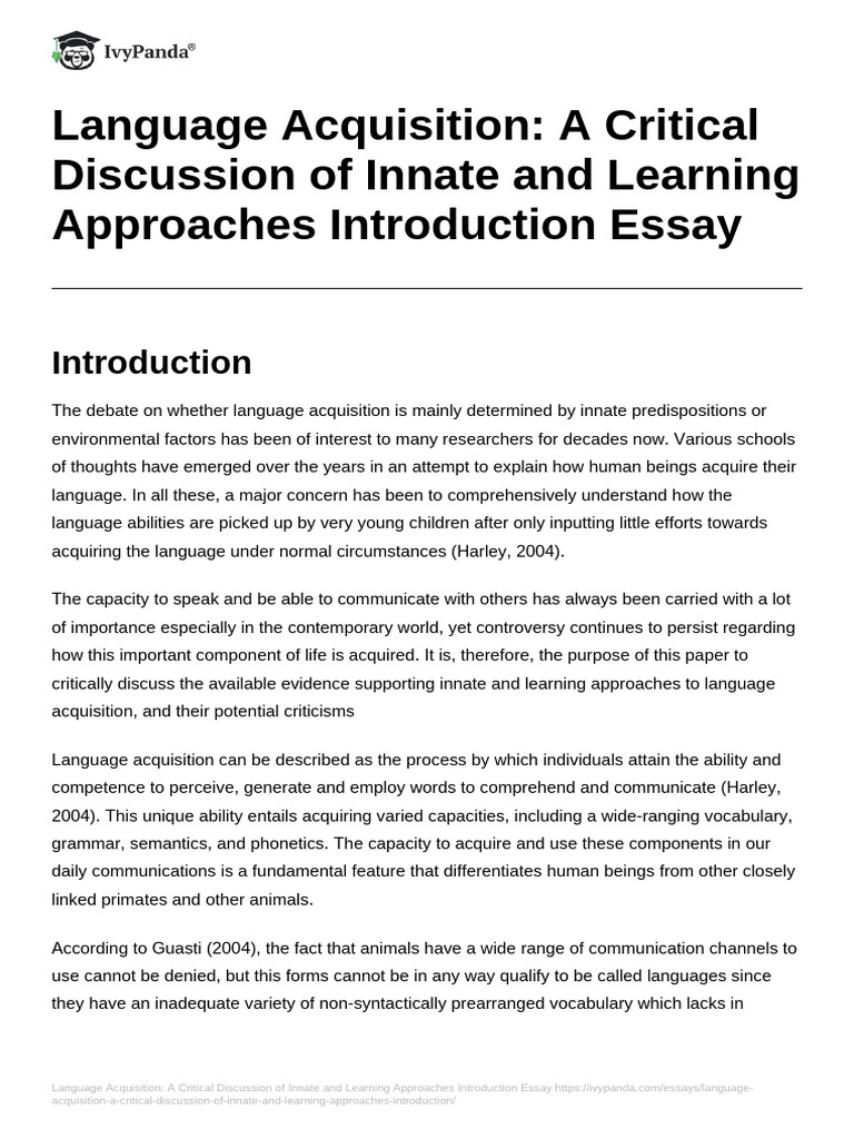 Language Acquisition A Critical Discussion of Innate and Learning ...