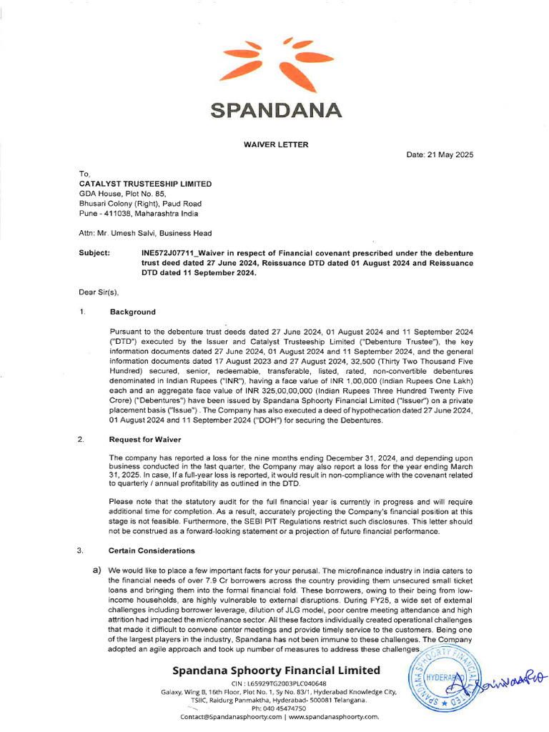 ISIN No - 7711 Final V1 - Waiver Request Letter - 21.05.2025 | PDF