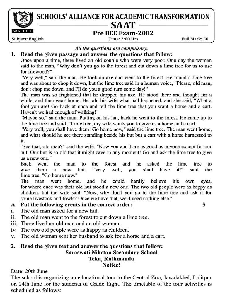 Pre Ble Exam 2082 Saat All | PDF
