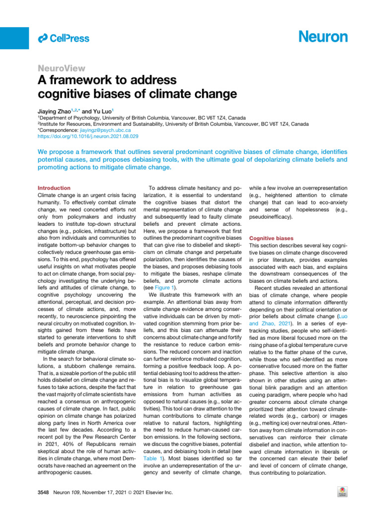 A Framework To Address Cognitive Biases of Climate | PDF | Bias | Cognition