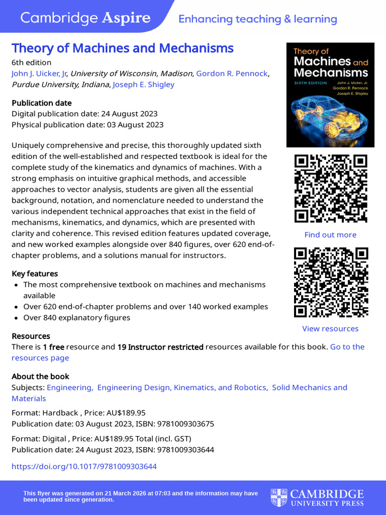 Theory of Machines and Mechanisms | PDF