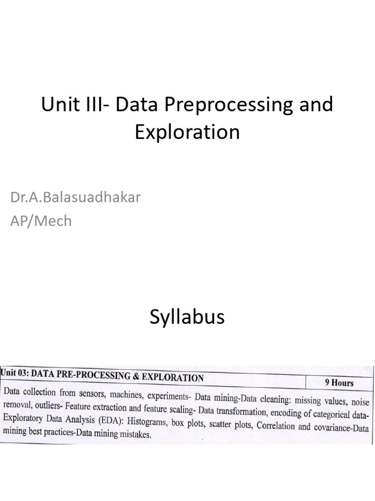 Unit III - Data Preprocessing and Exploration | PDF | Scatter Plot ...