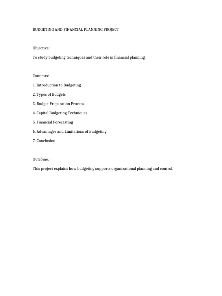 Budgeting and Financial Planning Project | PDF