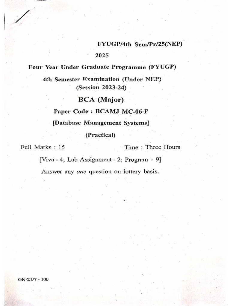 Bca Dbms 2025 Prac | PDF