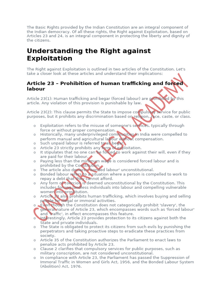 Right Against Exploitation | PDF | Child Labour | Human Trafficking