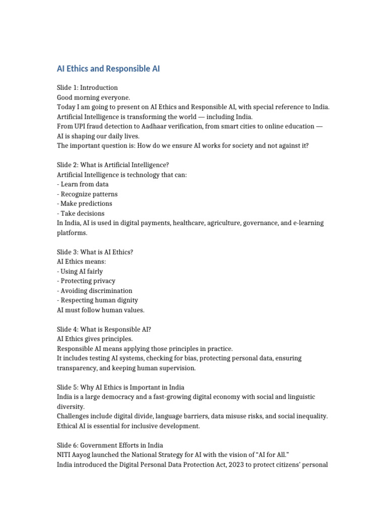 AI Ethics and Responsible AIdocx | PDF | Artificial Intelligence ...