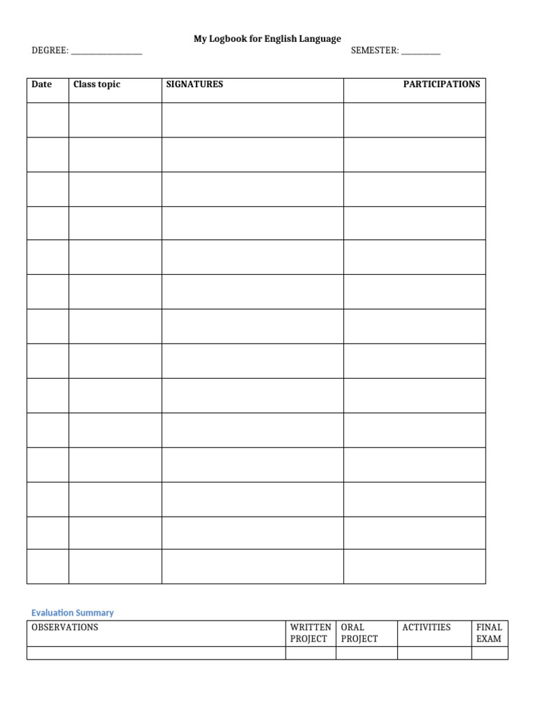 My Log Book For English Language | PDF
