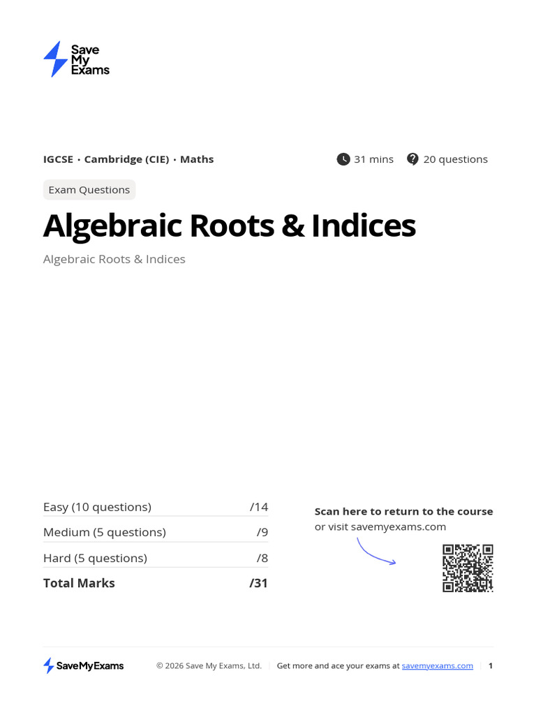 Algebraic Roots and Indices KCmZPGzxjW76km7r | PDF | Student Assessment ...