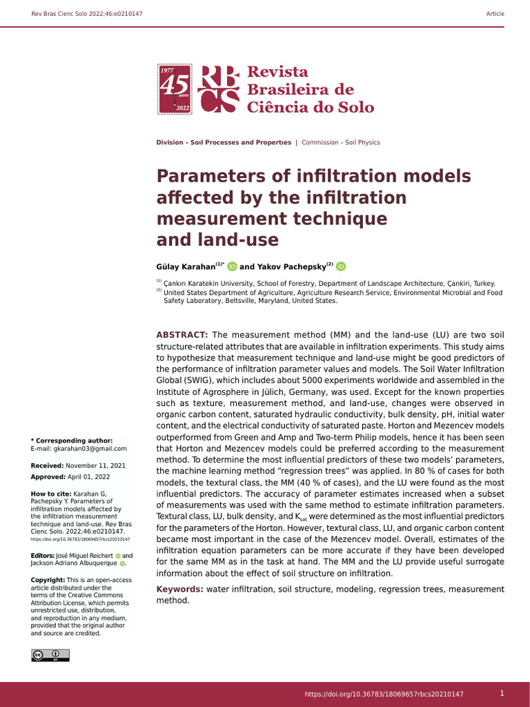 Parameters of Infiltration Models Affected by The | PDF | Soil ...