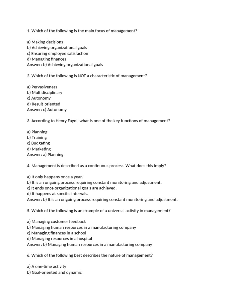 Management Model Question Paper | PDF