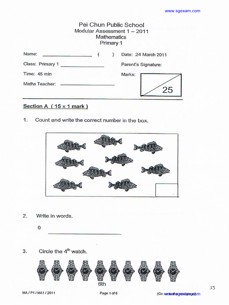 2011 P1 Maths CA1 Pei Chun | PDF