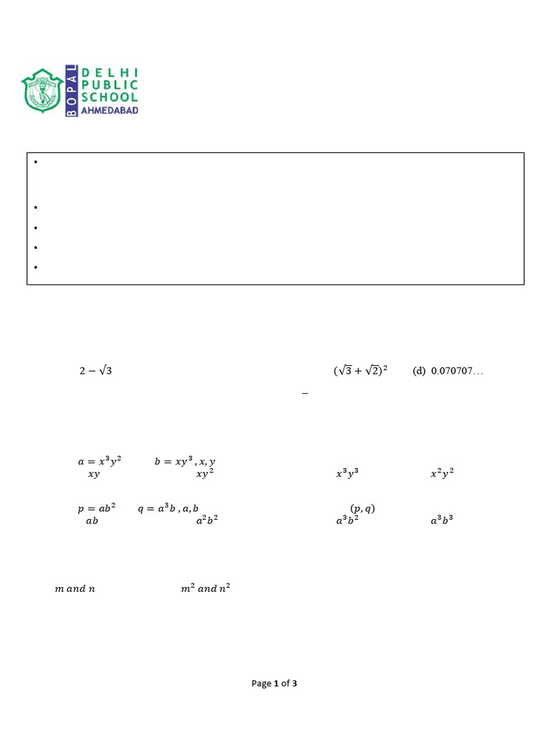 STD 10 CH 1 Assignment 23 24 | PDF | Numbers | Prime Number