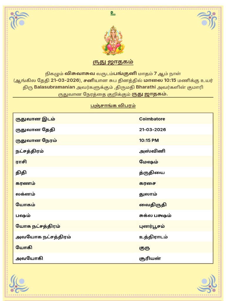 Ruthu Jathagam | PDF