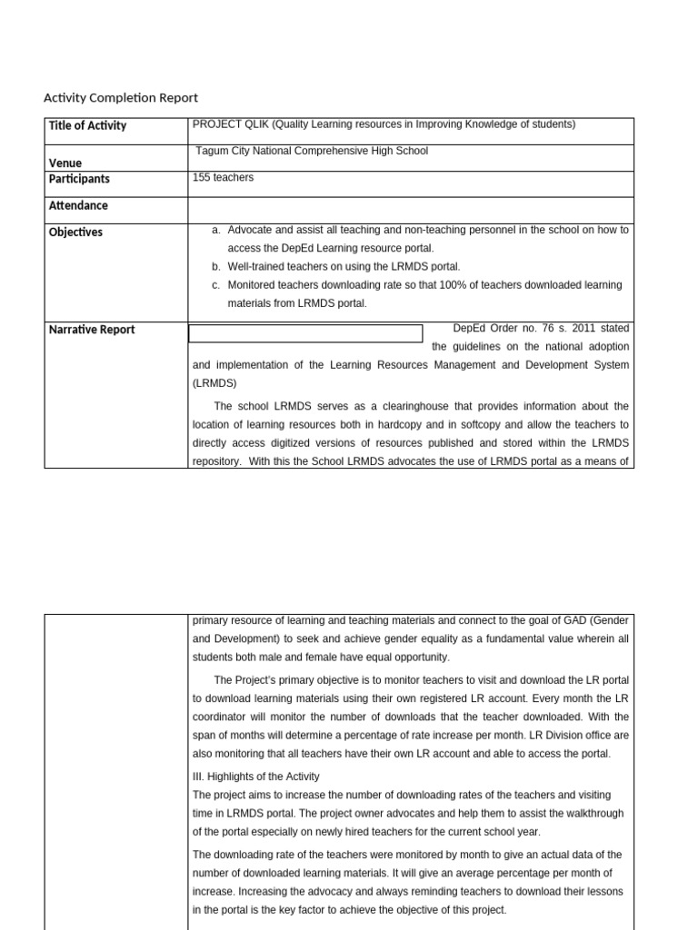 Sample Completion Report | PDF
