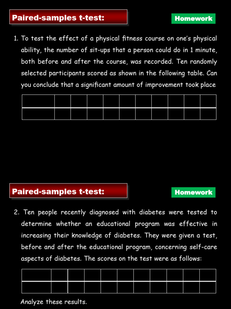 Paired Samples T-Test HW | PDF