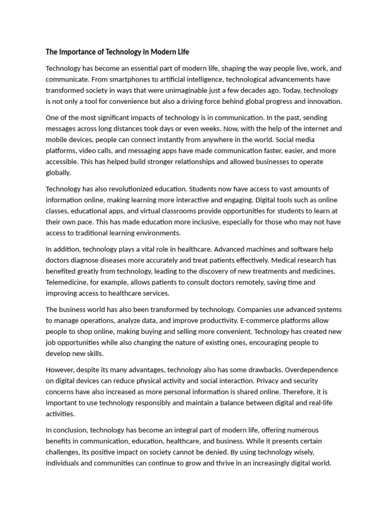 The Importance of Technology in Modern Life | PDF | Distance Education ...