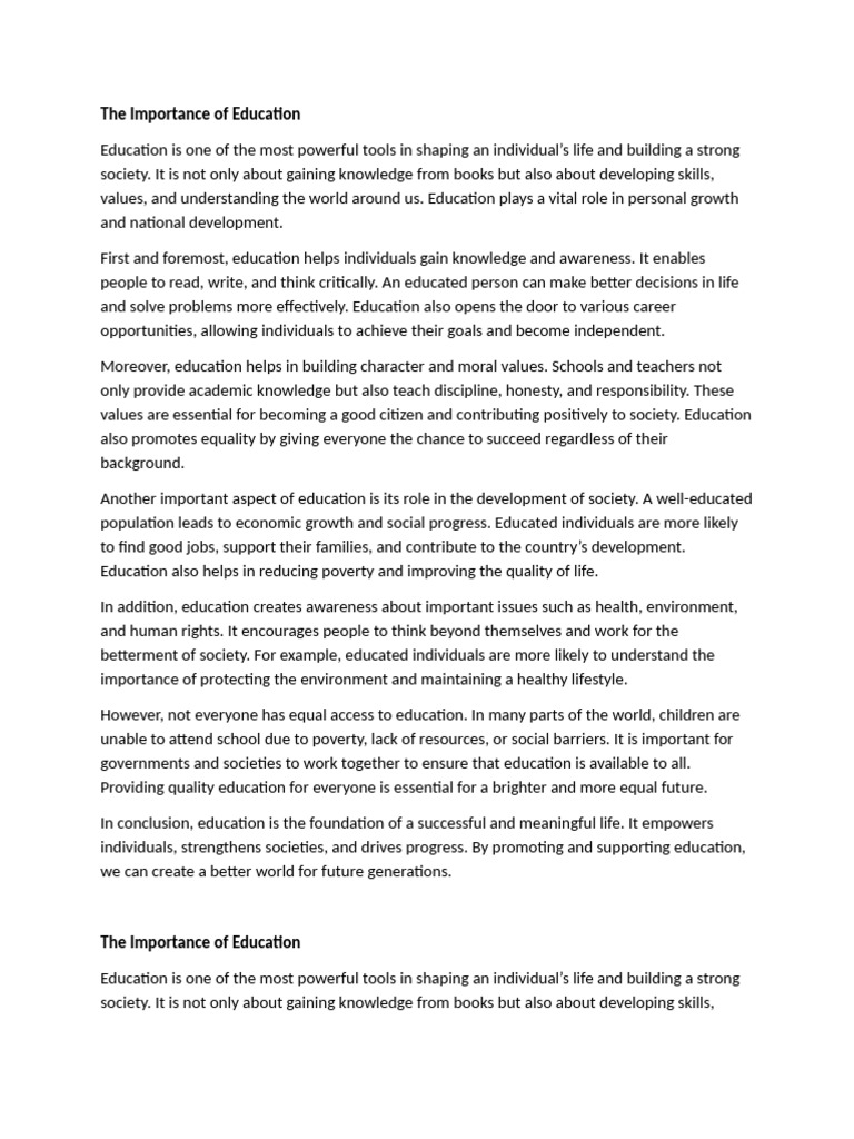 The Importance of Education | PDF | Poverty | Poverty & Homelessness
