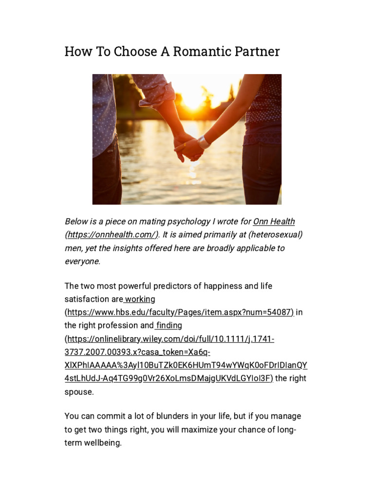 How To Choose A Romantic Partner | PDF | Social Psychology ...