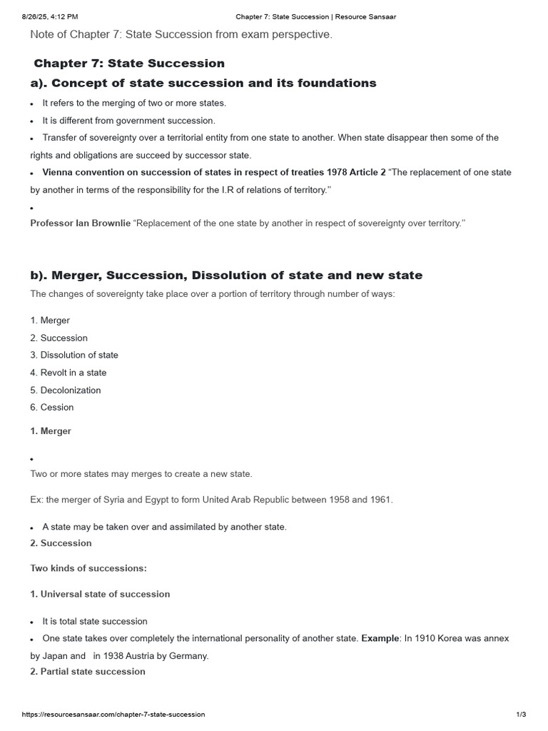 Chapter 7 - State Succession - Resource Sansaar | PDF | Treaty | Damages
