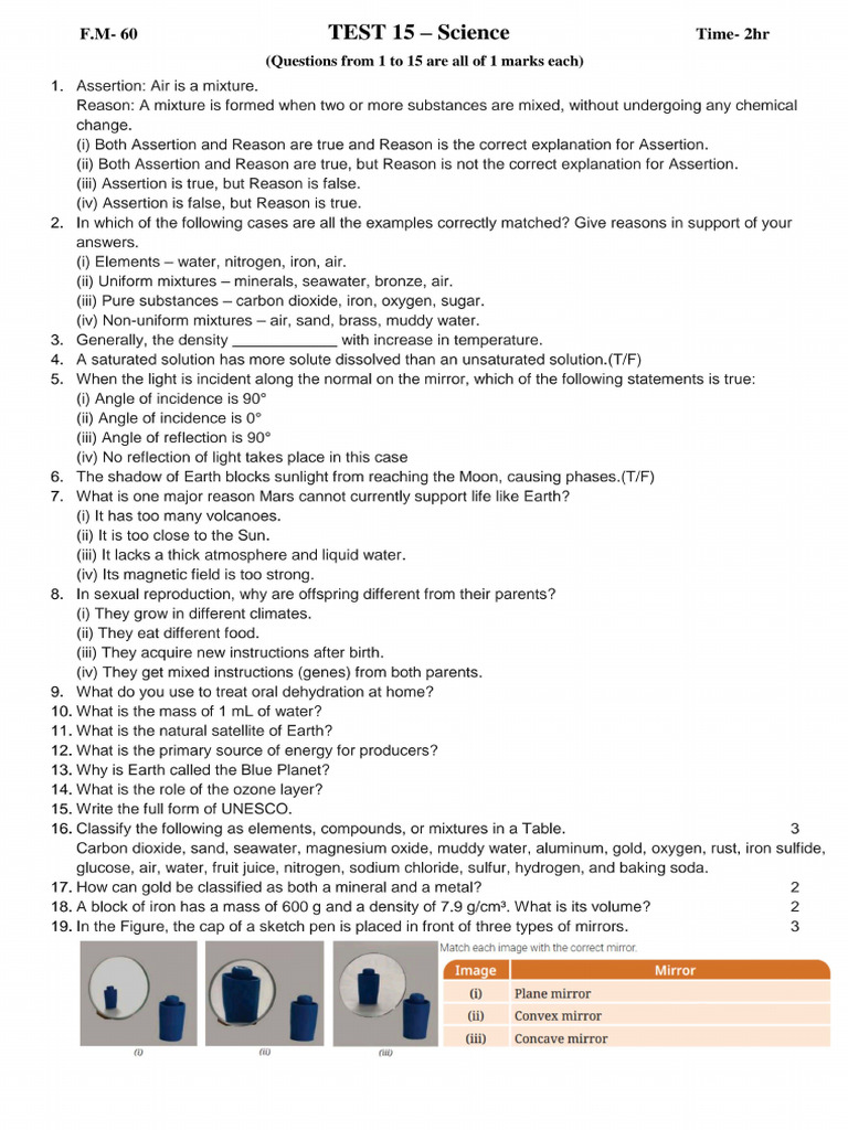 Test 15 Science | PDF