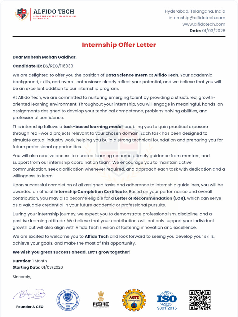 Internship Offer Letter | PDF