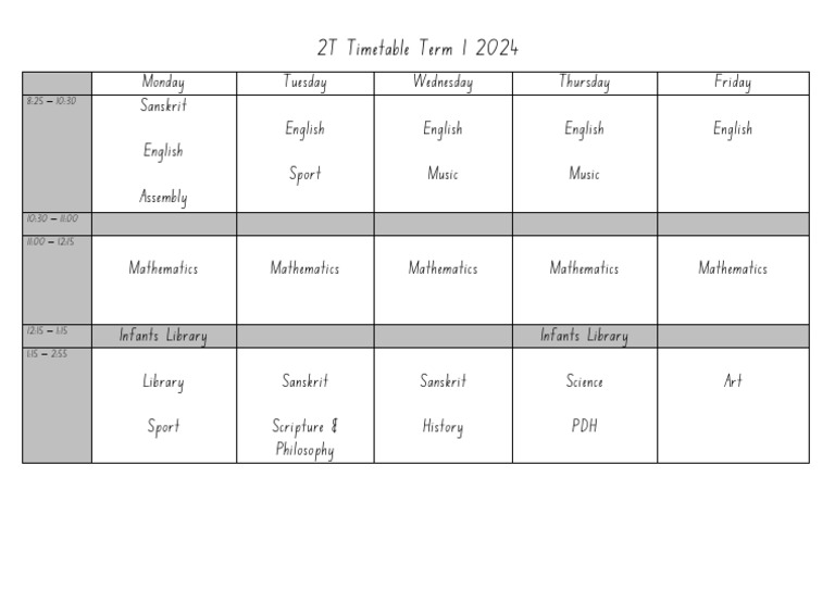 2T Term 1 2024 Timetable | PDF