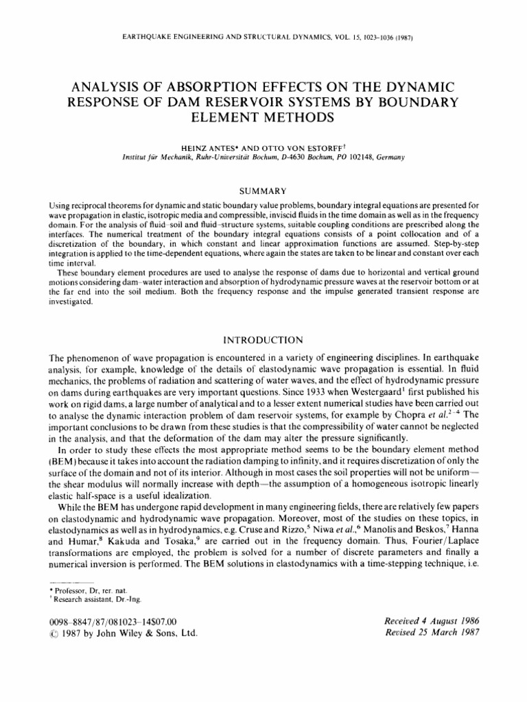 Antes - Analysis of Absorption Effects On The Dynamic Response of Dam ...