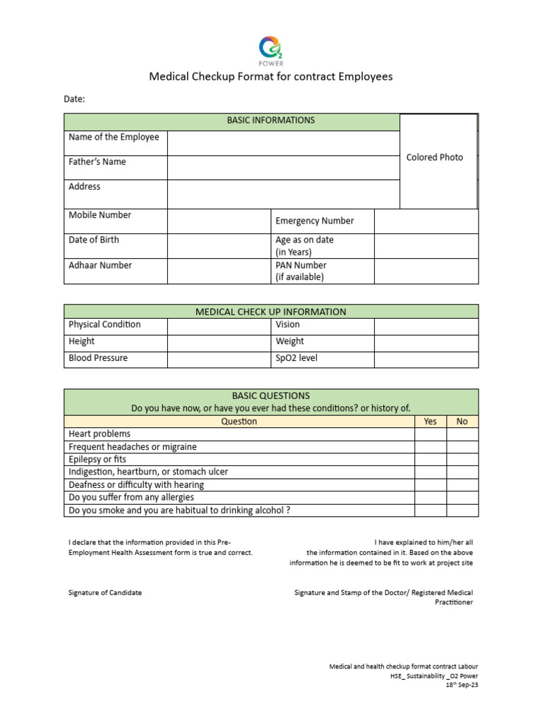 Medical Checkup - Form | PDF