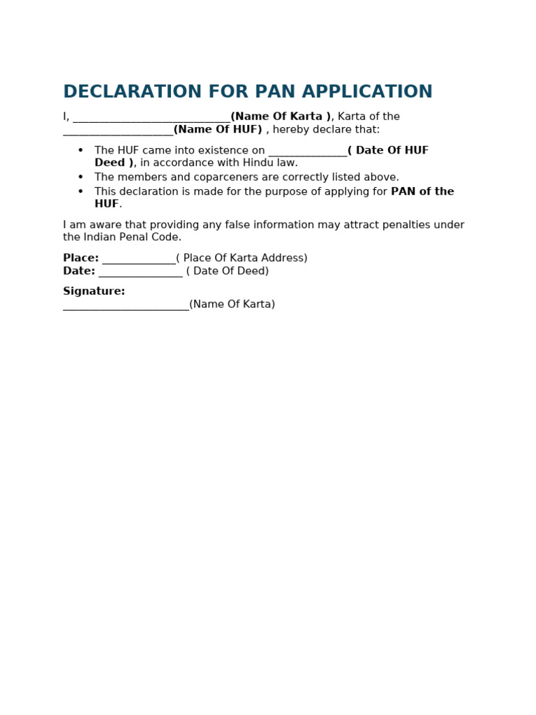 Decleration For PAN | PDF