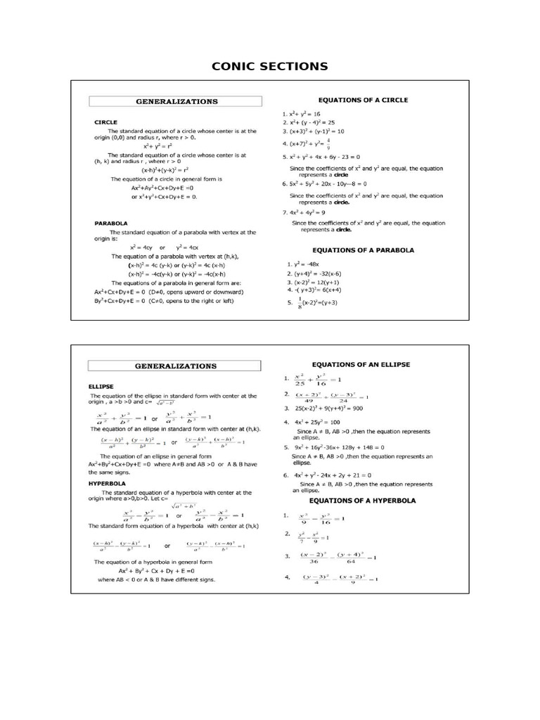Notes Conic Section | PDF
