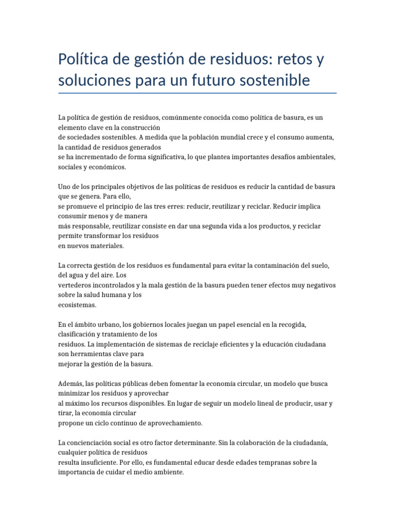 Politica Basura | PDF | Residuos | Reciclaje