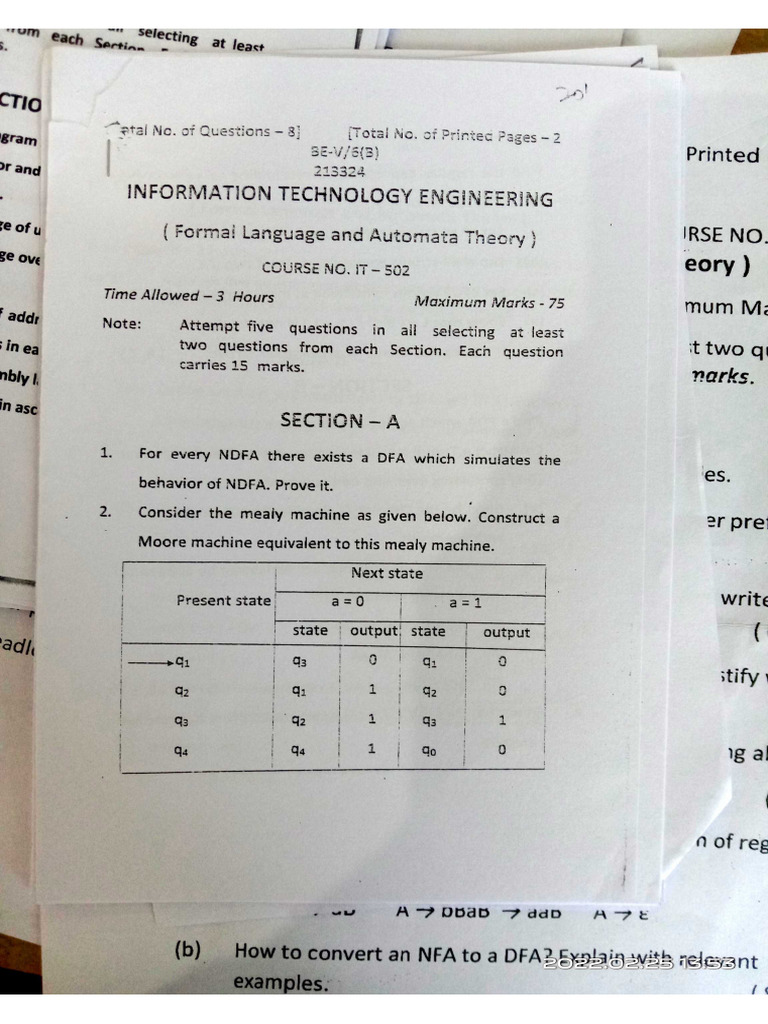 ToC Previous Year Question Paper | PDF