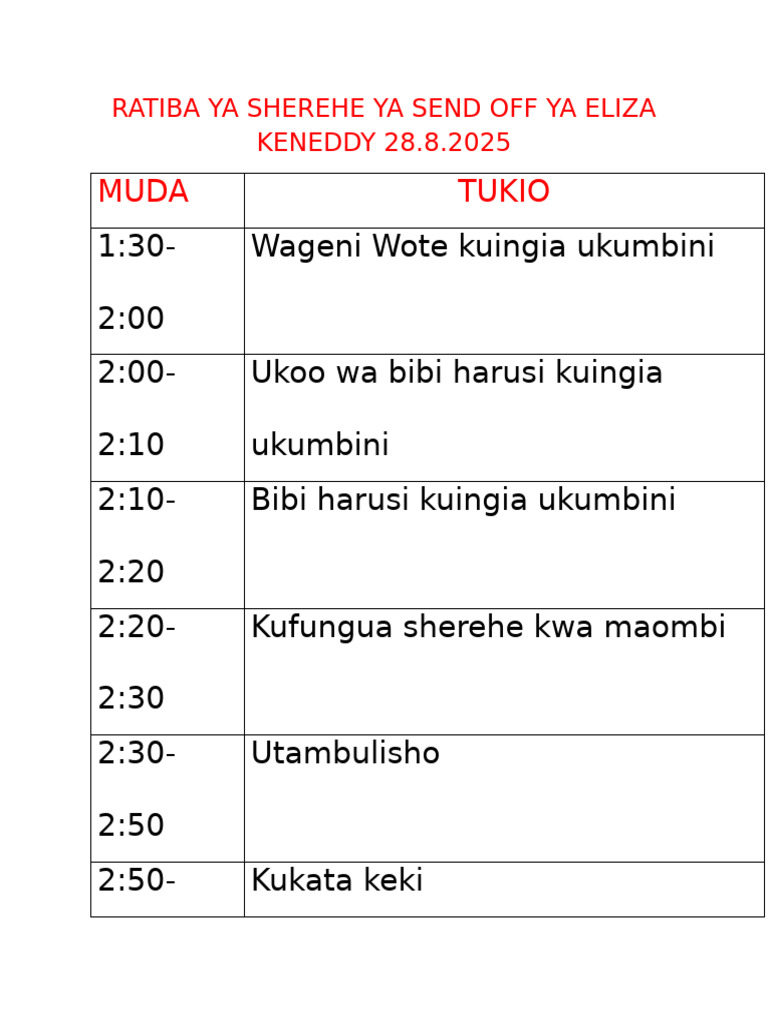 Ratiba Ya Send Off | PDF