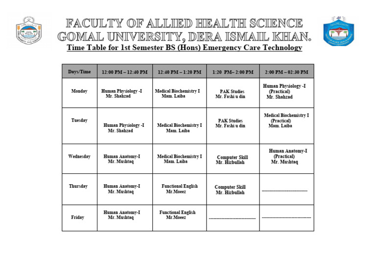 Time Table ECT 1st Semester. | PDF