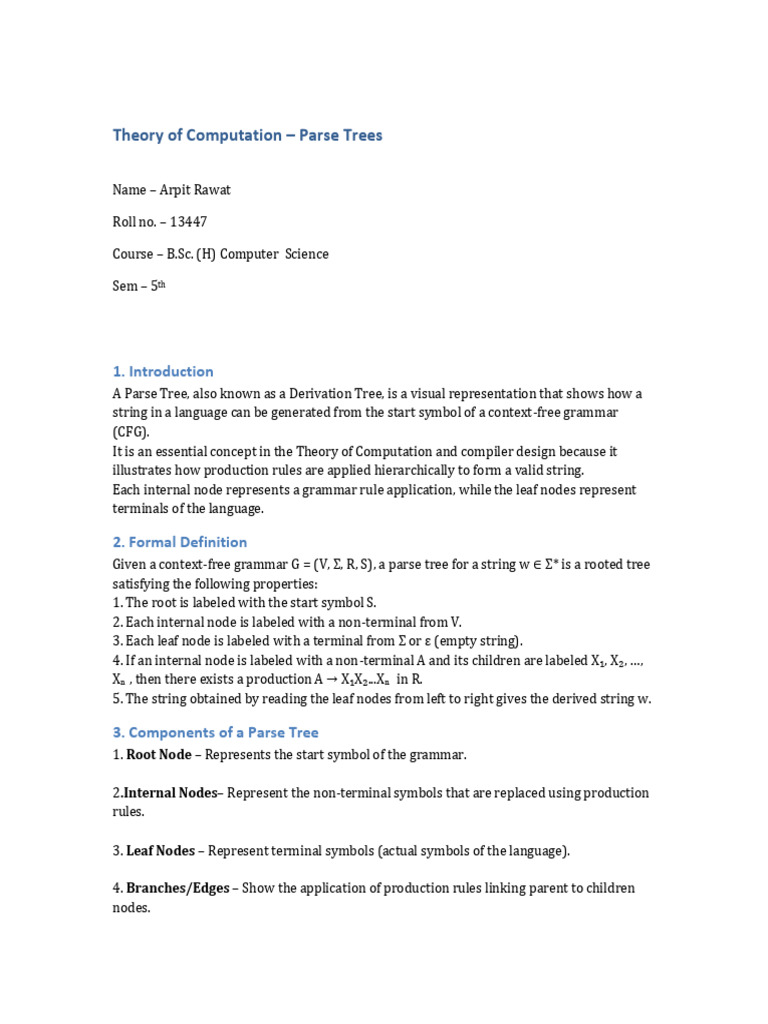 Detailed Parse Trees Notes TOC | PDF