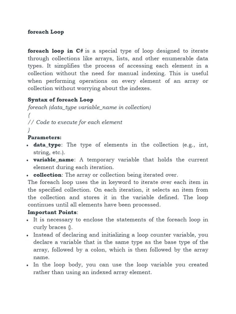 Foreach Loop | PDF | Control Flow | Object Oriented Programming